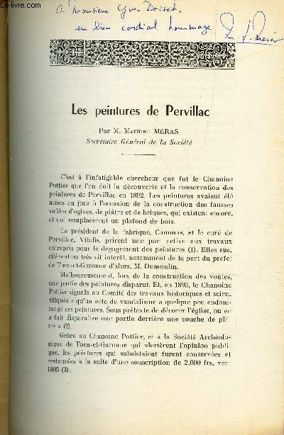 LES PEINTRES DE PERVILLAC / BULLETIN DE LA SOCIETE ARCHEOLOGIQUE DE TARN-ET-GARONNE - ANNEE 1963.