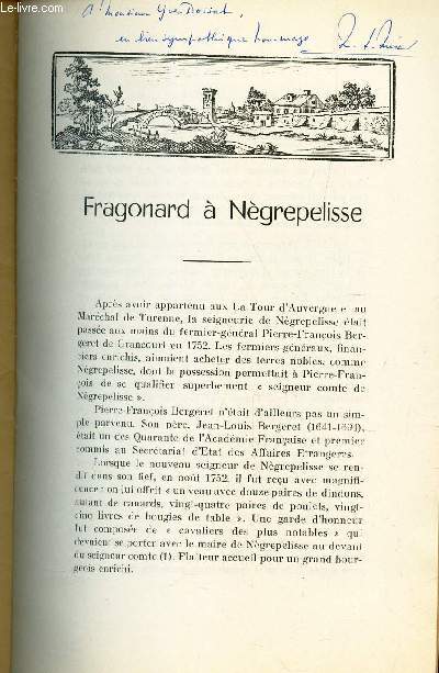 FRAGONARD A NEGREPELISSE / Extrait du Bullein de la societe archeologique de Tarn-et-Garonne - tome LXXXVII - anne 1961