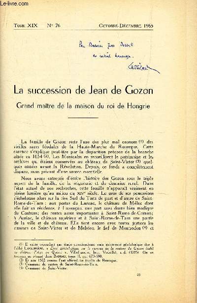 LA SUCCESSION DE JEAN DE COEON - GRAND MAITRE DE LA MAISON DU ROI DE HONGRIE / EXTRAIT DE LA 