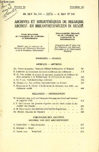 LES ARCHIVES DEPARTEMENTALES DE FRANCE - extrait du Tome XLV N3-4.