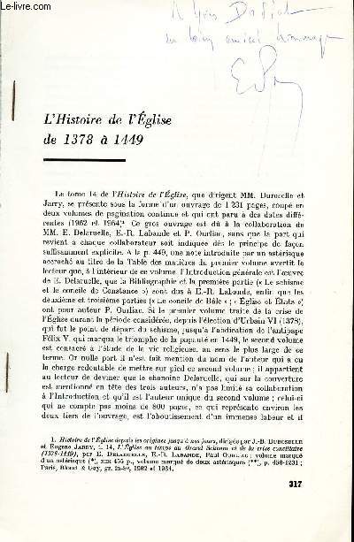 L'HISTOIRE DE L'EGLISE DE 1378  1449 / EXTRAIT DU FASCICULE 480 - Oct-Dec 1966 / REVUE HISTORIQUE.