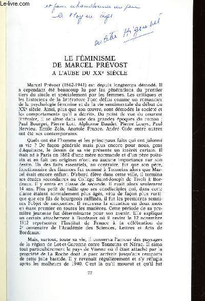 LE FEMINISME DE MARCEL PREVOST A L'AUBE DU XXe SIECLE / EXTRAIT DE LA REVUE DE L'aGENAIS / 112e ANNEE - N1 - JANV-MARS 1985