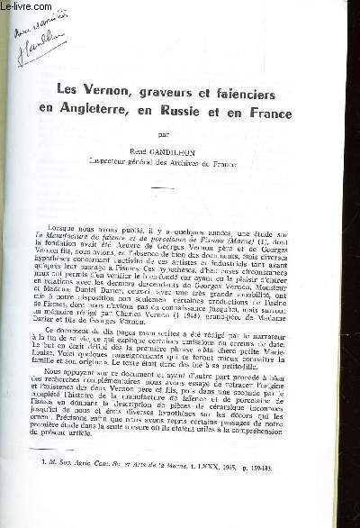 LES VERNON, GRAVEURS ET FAIENCIERS EN ANGLETERRE, EN RUSSIE ET EN FRANCE / / EXTRAIT DES MEMOIRES DE LA SOCIETE D'AGRICULTURE, COMMERCE, SCIENCES ET ARTS DE LA MARNE