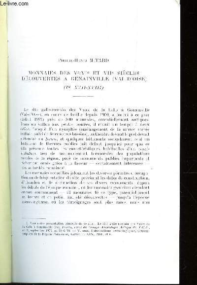 MONNAIES DES Ve/VIe ET VIIe SIECLES DECOUVERTES A GENAINVILLE (VAL D'OISE) / EXTRAIT DE AL REVUE NUMISMATIQUE - 6e serie - TOME XX - 1978.