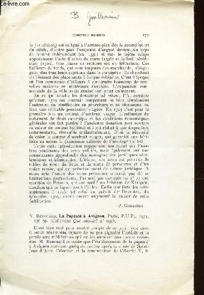 COMPTES RENDUS : LA PAPAUTE A AVIGNON - PUF - 1954 - EXTRAIT DE LA COLLECTION 