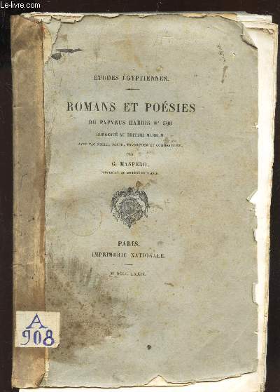 ROMANS ET POESIES DU PAPYRUS HARRIS N500 / ETUDES EGYPTIENNES.
