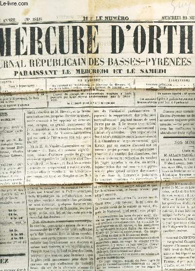 LE MERCURE D'ORTHEZ ET SES BASSES PYRENNES - N2846 - 23 novembre 1881 / 45e anne / Avantages offerts aux abonns de Mercure / Nos ministres / etc...