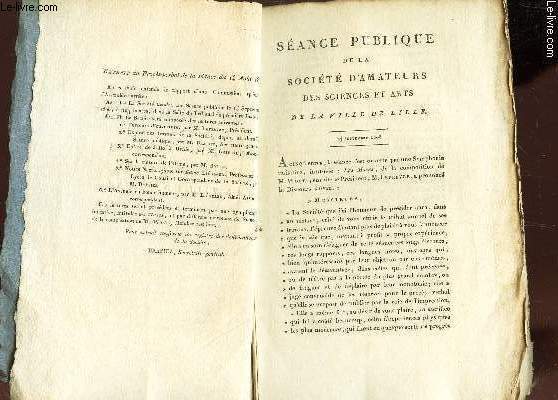 SEANCES PUBLIQUES DE LA SOCIETE D'AMATEURS DES SCIENCES ET ARTS DE LA VILLE DE LILLE - IIIme CAHIER - Extrait du proces-verbal de la sance du 14 aout 1808.
