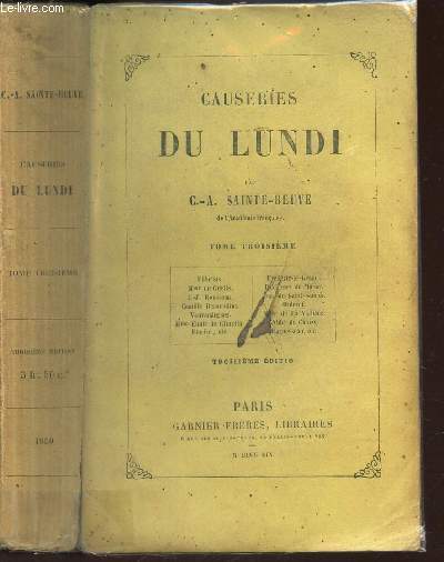 CAUSERIES DU LUNDI / TOME TROISIEME : , Mme de Genlis, Rousseau, Camilles Desmoulins, Vauvenargues etc. / 3e EDITION.
