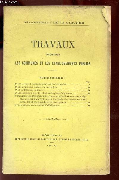 TRAVAUX INTERESSANT LES COMMUNES ET LES ETABLISSEMENTS PUBLICS / / DEPARTEMENT DE AL GIRONDE