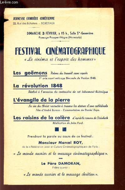 UN FLYER : FESTIVAL CINEMATOGRAPHIQUE 