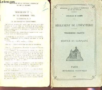 REGLEMENT DE L'INFANTERIE / TROISIEME PARTIE - SERVICE EN CAMPAGN + 1 Petit fascicule 