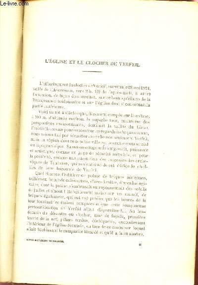 L'EGLISE ET LE CLOCHER DE VERFEIL / EXTRAIT DE LA REVUE HISTORIQUE DE TOULOUSE (1924 - TOME XI) + 