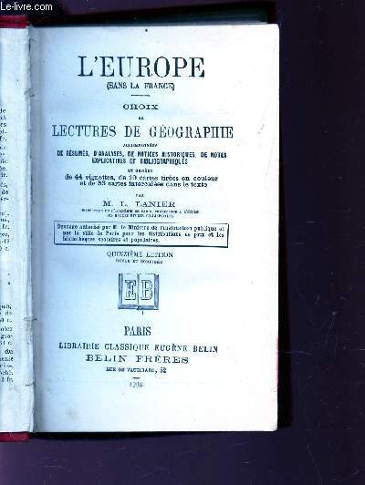 L'EUROPE (SANS LA FRANCE) - CHOIX DE LECTURES DE GEOGRAPHIE