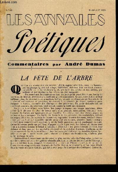 LES ANNALES POETIQUES -Commentaires - N10 - 15 juillet 1929 / LA FETE DE L'ARBRE