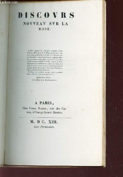 DISCOURS NOUVEAU SUR LA MODE