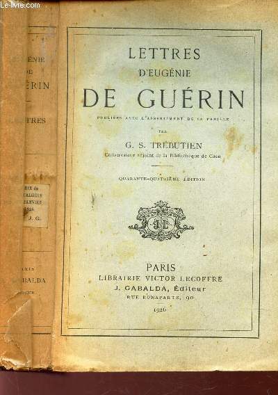 LETTRES D'EUGENIE DE GUERIN .