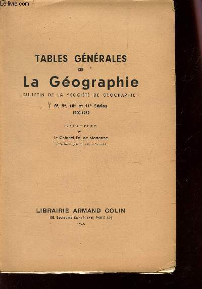TABLES GENERALES DE LA GEOGRAPHIE - Bulletin de la Societ de Gographie