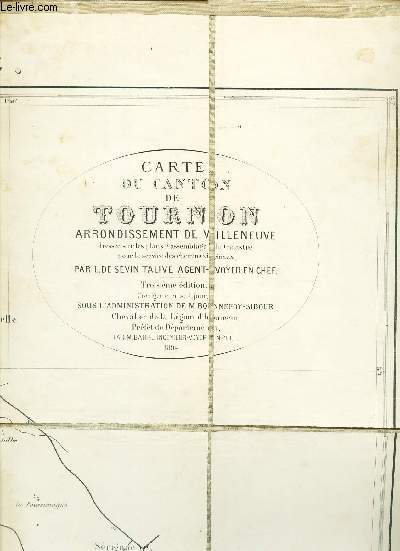 1 CARTE TOILEE DEPLIANTE NOIR ET BLANC DU CANTON DE TOURNON / 67 X 87 CM ENVIRON -