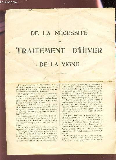 DE LA NECESSITE DU TRAITEMENT D'HIVER DE LA VIGNE