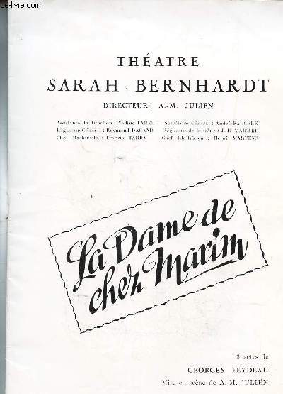 PLAQUETTE THEATRE SARAH-BERNAHART : LA DAME DE CHEZ MAXIME - 3 actes de G. Feydeau - Decors de Roger Dornes - Costmes de Jeanne Saunal.