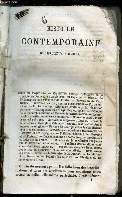 HISTOIRE CONTEMPORAINE - DE 1789 JUSQU'A NOS JOURS -