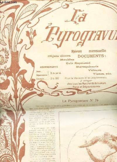 LA PYROGRAVURE - 5e anne - N76 - 1er fevrier 1906 / Cadre pyrosculpture - Boite abridge en etain / boite a gants en etain repouss / Anneau, bois etc...
