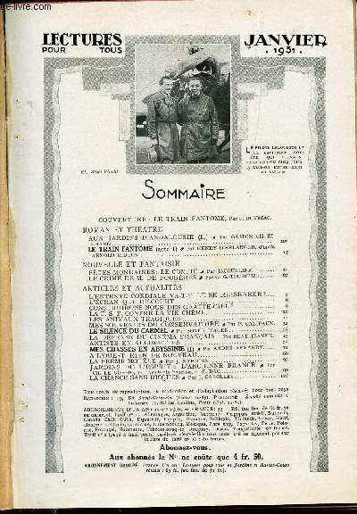 LECTURES POUR TOUS - JANVIER 1931 / LE TRAIN FANTOME / LE SILENCE DU CARMEL - MES CHASSES A ABYSSINIE etc...
