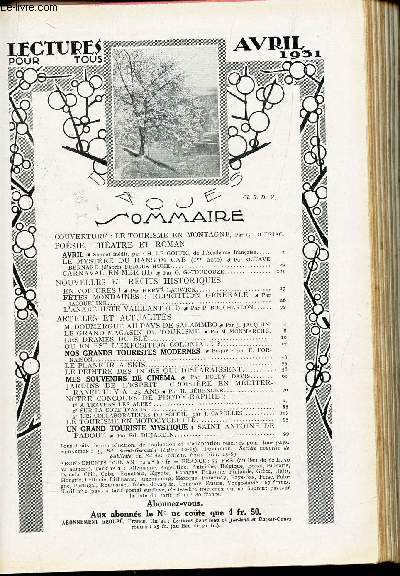 LECTURES POUR TOUS - AVRIL 1931 / AVRIL / NOS GRANDS TOURISTES MODERNES / MES SOUVENIRS DE CINEMA / UN GRAND TOURISTE MYSTIQUE etc...