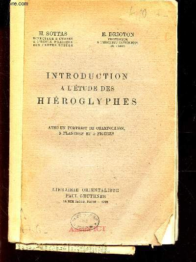 INTRODUCTION A L'ETUDE DES HIEROGLYPHES -