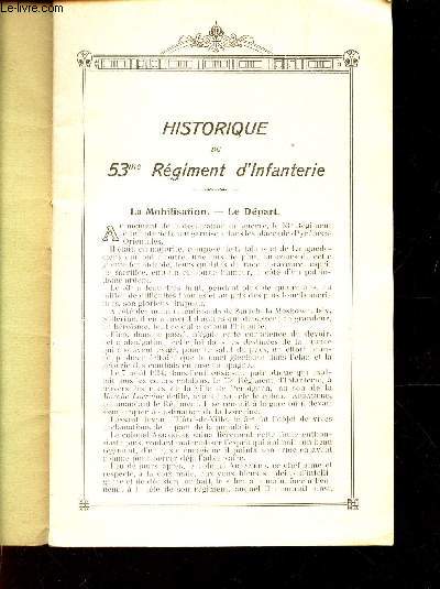 HISTORIQUE DU 53e REGIMENT D'INFANTERIE -