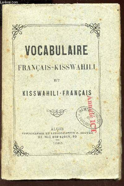 VOCABULAIRE FRANCAIS-KISSWAHILI ET KISSWAHILI-FRANCAIS