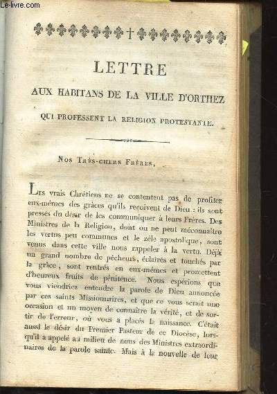 LETTRE AUX HABITANS DE LA VILLE D'ORTHEZ QUI PROFESSENT LA RELIGION PROTESTANTE