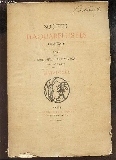SOCIETE D'AQUARELLISTES FRANCAIS - 1883 - CINQUIEME EXPOSITION - CATALOGUE.