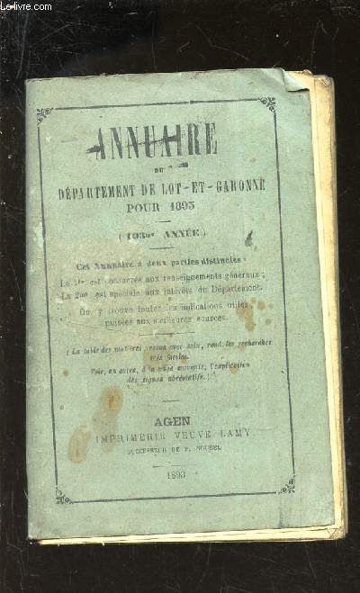 ANNUAIRE DU DEPARTEMENT DE LOT-ET-GARONNE POUR 1893