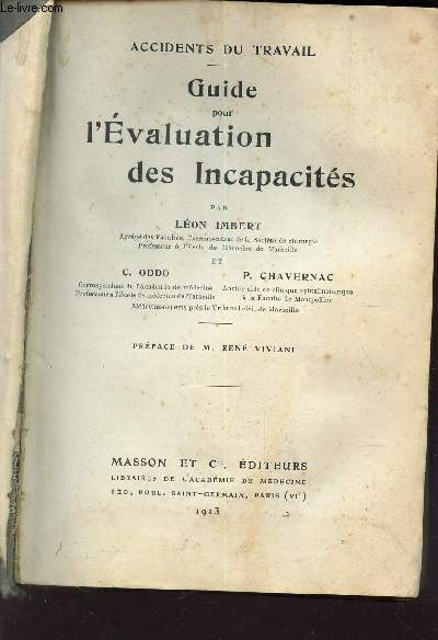 GUIDE POUR L'EVALUATION DES INCAPACITES / ACCIDENTS DU TRAVAIL.