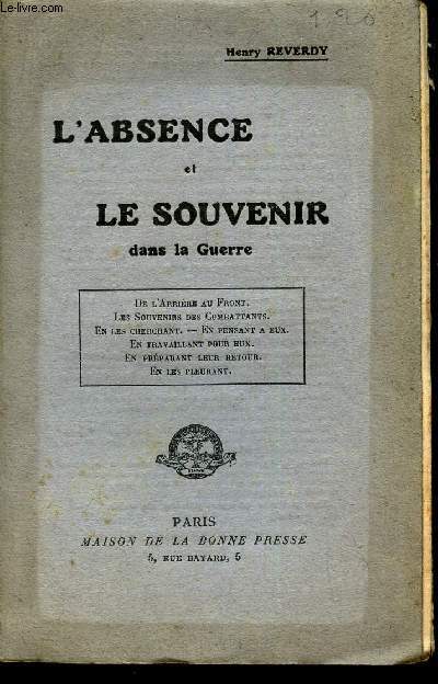 L'ABSENCE ET LE SOUVENIR DANS LA GUERRE
