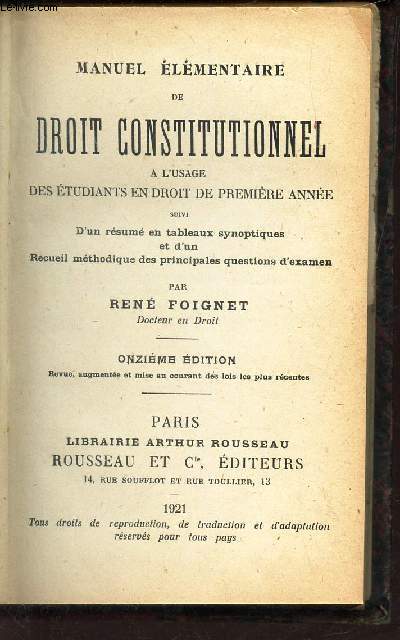 MANUEL ELEMENTAIRE DE DROIT CONSTITUTIONNEL
