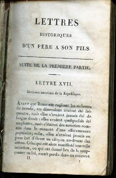 CORRESPONDANCES DE L'HISTOIRE - TOME SECOND / LETTRES HISTORIQUES D'UN PERE A SON FILS - Suite de la premiere partie + SECONDE PARTIE.