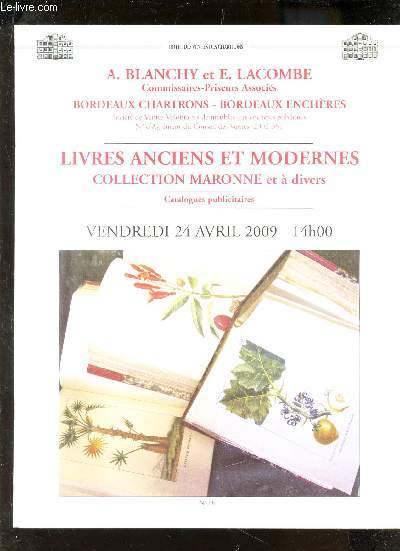 Catalogue de vente aux encheres - N68- LIVRES ANCIENS ET MODERNES - COLLECTION MARONNE ET A DIVERS - CATALOGUES PUBLICITAIRES - 24 AVRIL 2004.