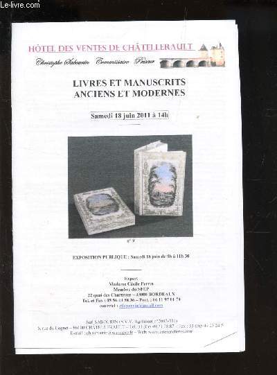 Catalogue de ventes aux encheres - LIVRES ET MANUSCRITS ANCIENS ET MODERNES - 18 JUIN 2011.