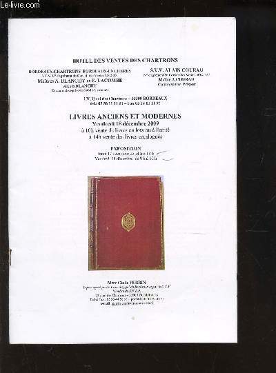 Catalogue de ventes aux encheres - LIVRES ANCIENS ET MODERNES - 18 DECEMBRE 2009.