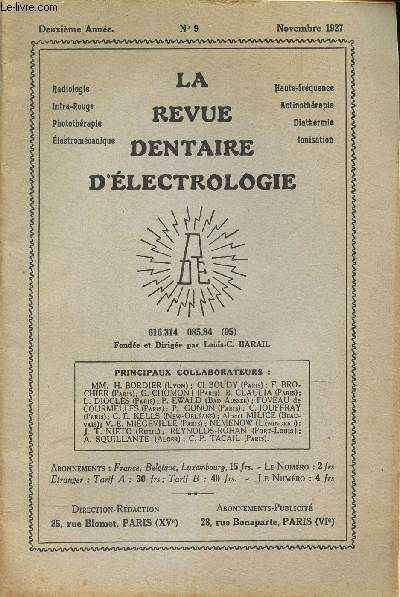 LA REVUE DENTAIRE D'ELECTROLOGIE - N9 - novembre 1927 - 2e anne /