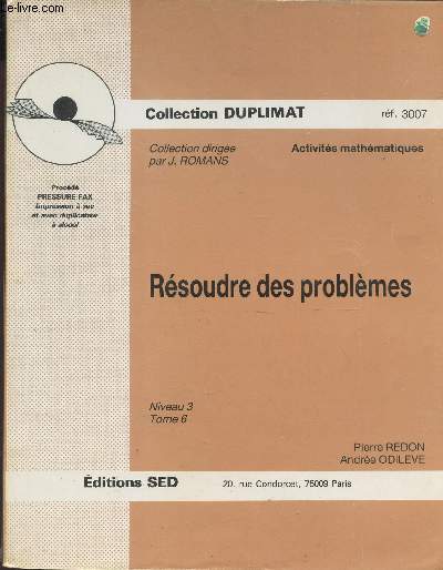 RESOUDRE DES PROBLEMES / NIVEAU 3 - TOME 6 DE LA COLLECTION DUPLIMAT - REF 3007.