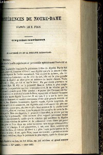 CONFERENCES DE NOTRE-DAME : 5eme conference : de l'autorit et de la puissace paternelles + PANEGYRIQUE DE SAINT VINCENT DE PAUL .