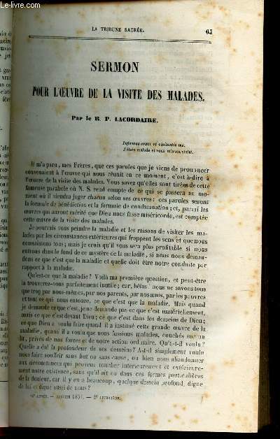 Sermon pour l'oeuvre de la visite des malades .