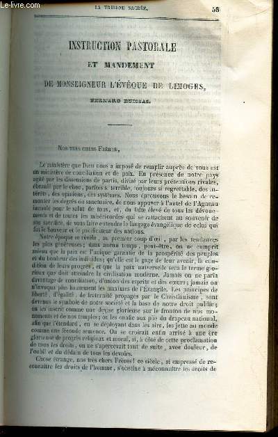 INSTRUCTION PASTORALE ET MANDEMENT DE MONSEIGNEUR L'EVEQUE DE LIMOGES BERNARD BUISSAS.