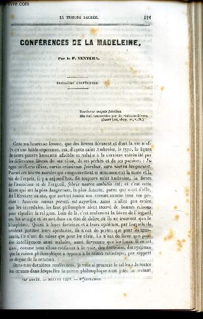 CONFERENCES DE LA MADELEINE - 3e conference / Dieu et l'homme expliqus par le mystere de l'incarnation / Confrences preches a Notre Dame de Bordeaux : 5e conference .