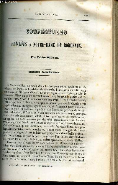 Congferences preches a Notre Dame de Bordeaux : 6e conference / Discours sur la divinit de l'Eglise / Sermon sur le respect humain pour la fete du Martyre de St Jean-Baptiste.