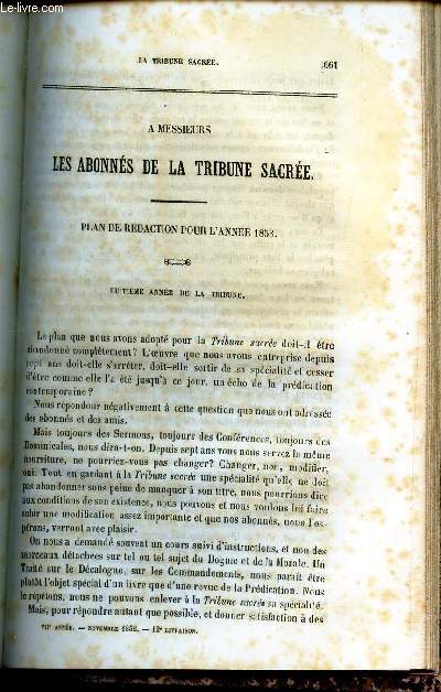 A Messieurs les abonns de la Tribune sacre : plan de redaction pour l'anne 1853 (8e anne) / Conferences de la Madeleine : 5e conference - analyse et Fragments /